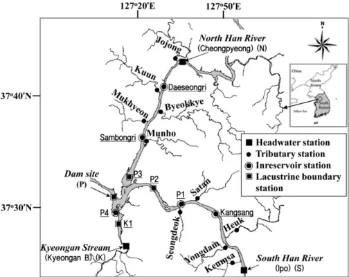 Fig.  1.  Map  showing  water  sampling  stations  in  the  Paldang  reservoir.