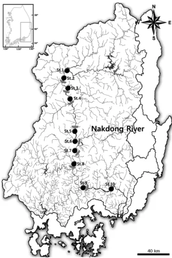 Fig.  1.  Location  of  sampling  sites  in  Nakdong  River.