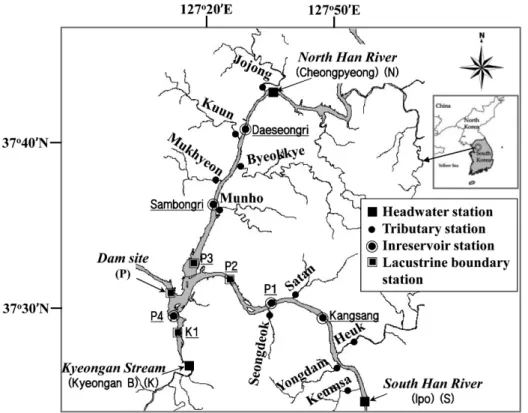 Fig.  2.  Distribution  of  electrical  conductivity  in  the  Paldang  reservoir  as  an  average  value  during  May  in  2005  (Kong  et  al.,  2007).