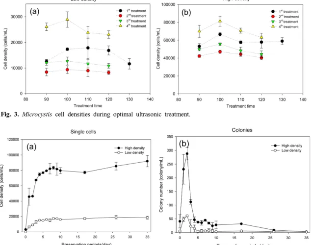 Fig.  3.  Microcystis  cell  densities  during  optimal  ultrasonic  treatment.