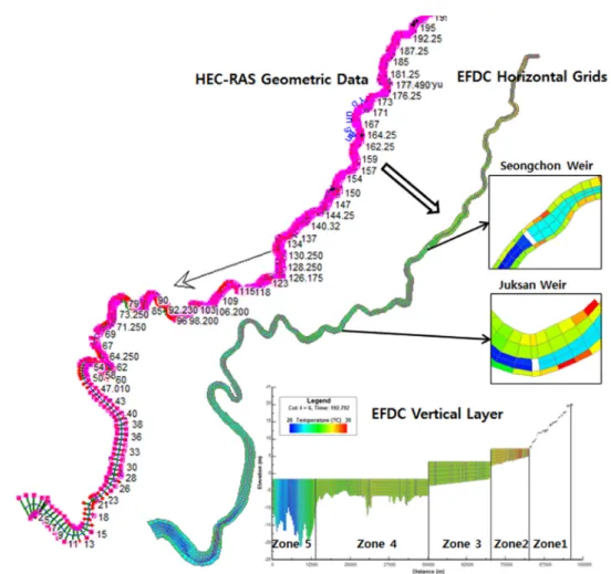 Fig. 3. Physical domain grid of Yeongsan River, Grid spacing ranges between approximately 60 and 500 m.