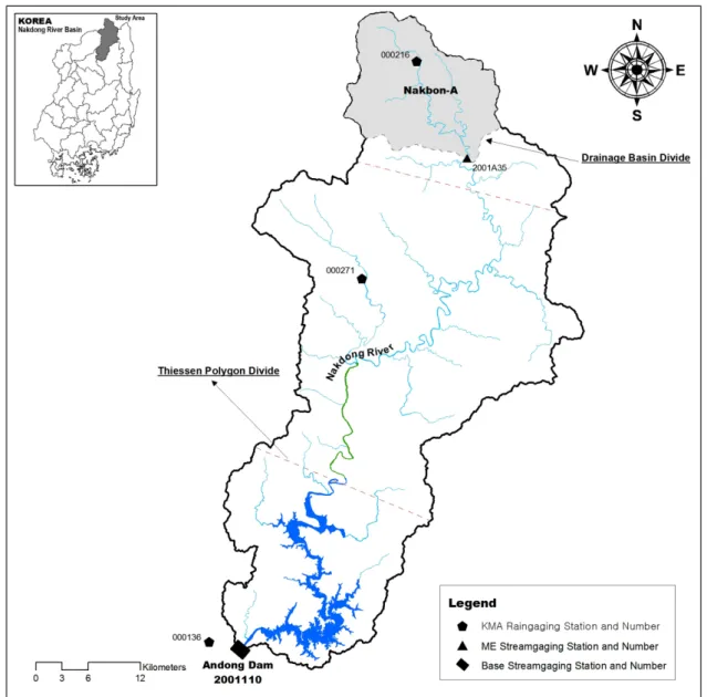 Fig. 1. Study area and location of gaging stations used in the analysis.