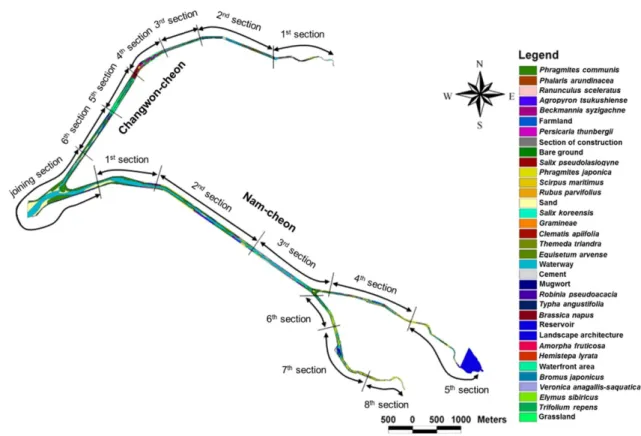 Fig. 2. A vegetation map of the Changwon and Nam streams.