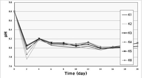 Fig.  5. Variation  of  pH  in  the  water  column  at  the  release  experiment. 