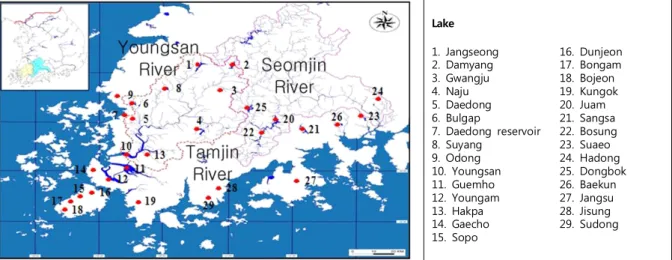 Fig.  1. Study  locations  of  lake  environment.