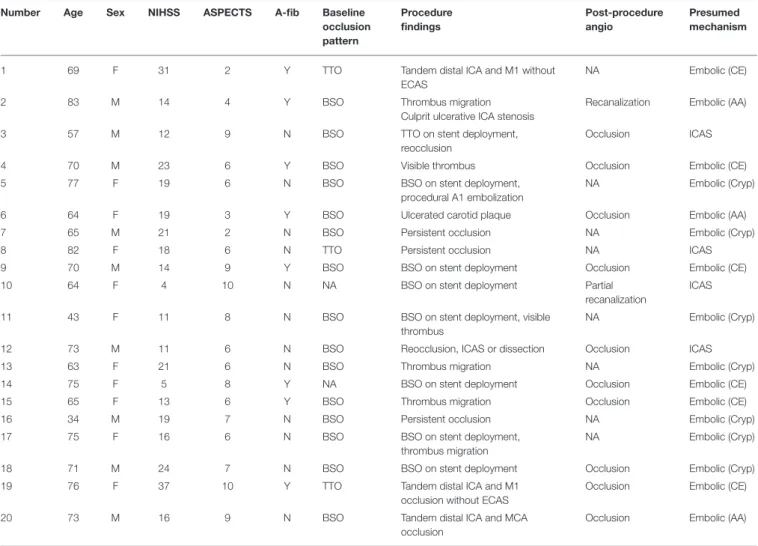 TABLE 4 | Description of the 20 recanalization failure patients according to etiologic classification and expert opinion on presumed etiology.