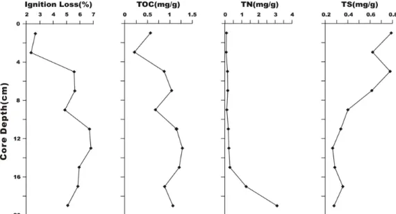 Fig. 4. Vertical variation of sedimentary structure and sectional  photo of core sediment