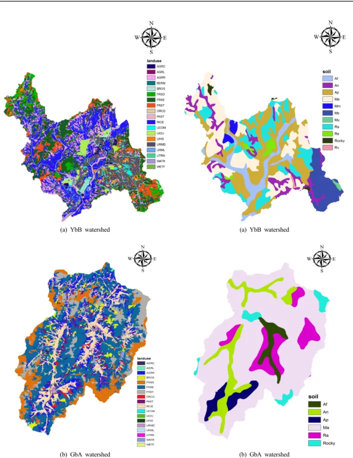 Fig. 8. Landuse of YbB and GbA watershed. Fig. 9. Soil map of YbB and GbA watershed.