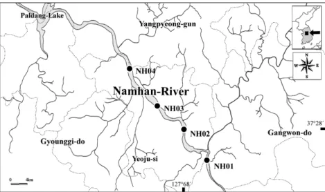 Fig. 1. The sampling sites in Namhan-river from Jun. 2012 to May 2013.