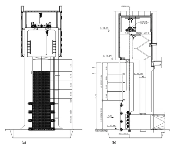 Fig. 2. Intake tower equipped with the screens which can prevent fish entry into the tunnel