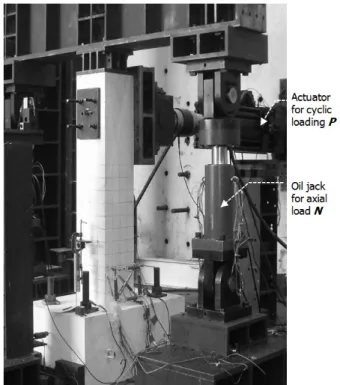 Fig. 3 Test Set-up of column specimens1,920mm)가  기둥  단면  깊이(=400mm)  대비  4배  이상으로  크기  때문에,  원칙적으로 앵글의  휨강성만으로는  위  메커니즘이  성립되지  않는다