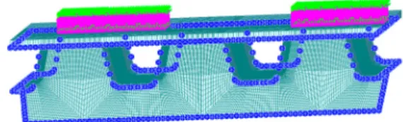 Fig. 12 Shape of boundary and one of loading  conditions at submodel from steel deck bridge
