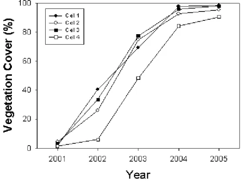 Fig. 2. Development of plant coverage in the constructed wetlands.