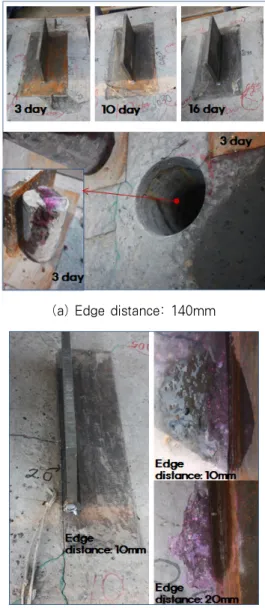 Fig. 5 Concrete crack pattern and carbonation after welding