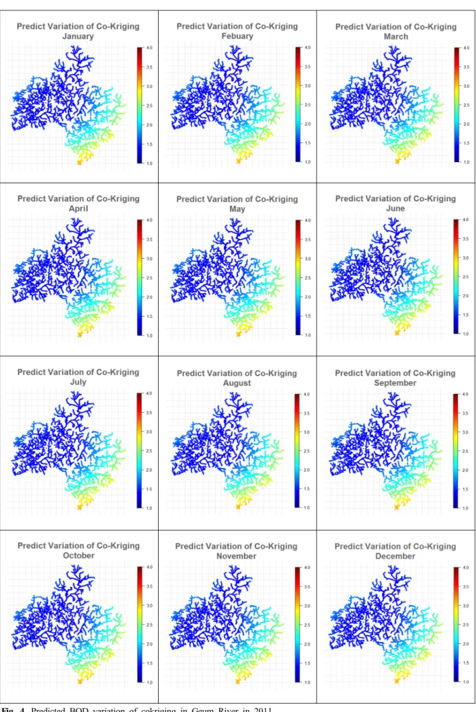 Fig. 4. Predicted BOD variation of cokriging in Geum River in 2011.
