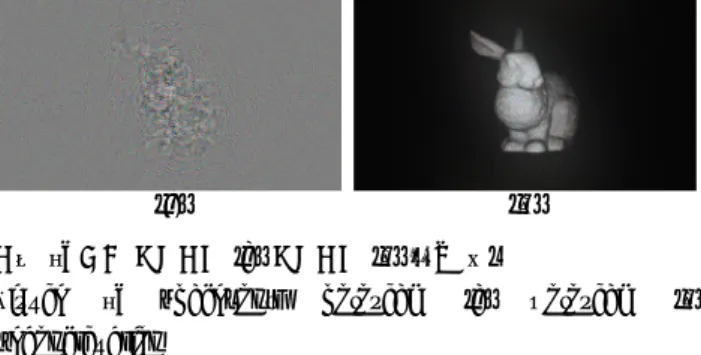 Figure  1.  Phase-only  hologram  (a)  Hologram  (b)  Reconstruction 생성한  홀로그램은  8bit  이미지로  저장하여  사용하였으며,  포인트  클라우드의  다양한  시점에서  추출한  정보로  생성된다