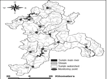 Fig. 1. Location of study sites and monitoring point.