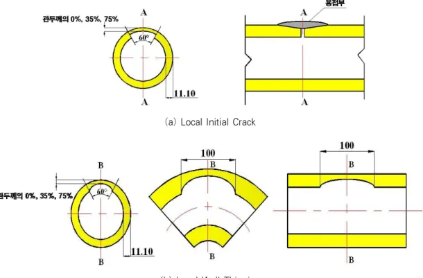 Fig. 2 Detail of Initial Crack and Wall Thinning (unit; mm)