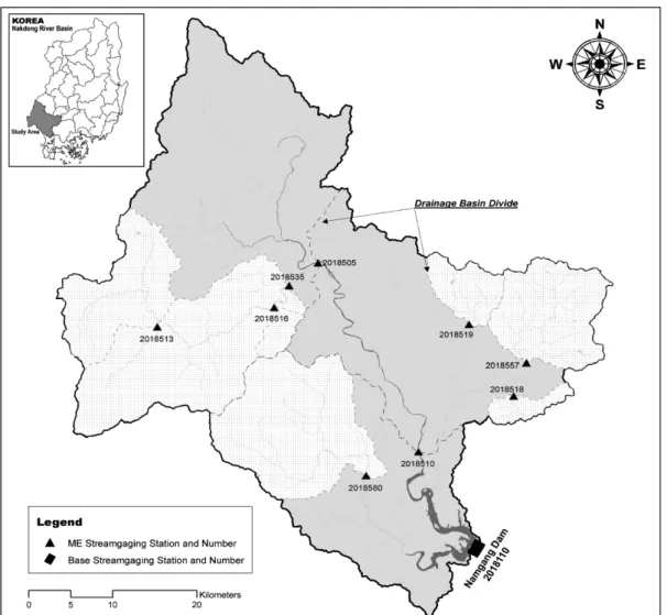 Fig. 1. Study area and location of streamgaging stations used in the analysis.