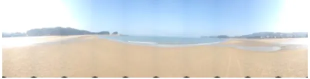 Fig. 1. Panoramic image of Manlipo Beach 만리포  해변  측량에  사용된  지상  라이다  시스 템은  Riegl사의  LMS-Z420i으로  고성능의  장거리  3차원 스캐너와 이와 연동된 고화질의 디지털 카 메라(NICON-D20)  그리고  GPS  수신기(HUACE-X90)  로  구성되어  있다(Fig
