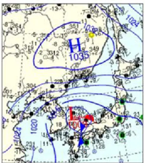 Fig. 1.  Weather chart at 09:00 KST on 23 October 