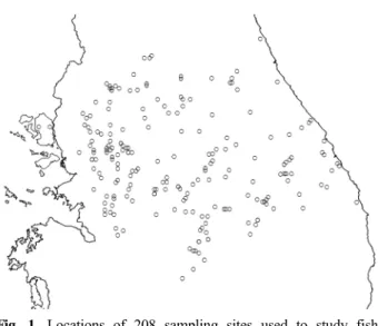 Fig. 1. Locations of 208 sampling sites used to study fish  habitats and water temperature in the Han River  watershed.