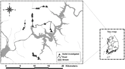 Fig. 1. Location of outlets investigated within the study area.