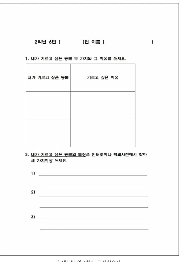 [그림 Ⅲ-2] 1차시 과제학습지