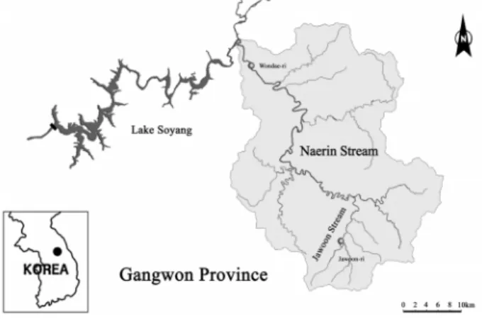 Fig. 1. Map showing the watershed of the Naerin Stream. 