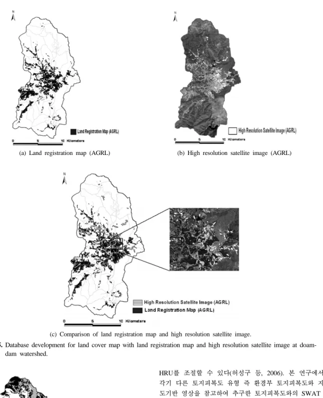 Fig. 5. Database development for land cover map with land registration map and high resolution satellite image at doam-  dam watershed.