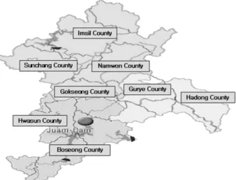 Fig. 4. Geographical location of the Juam lake and Seomjin  river basin.