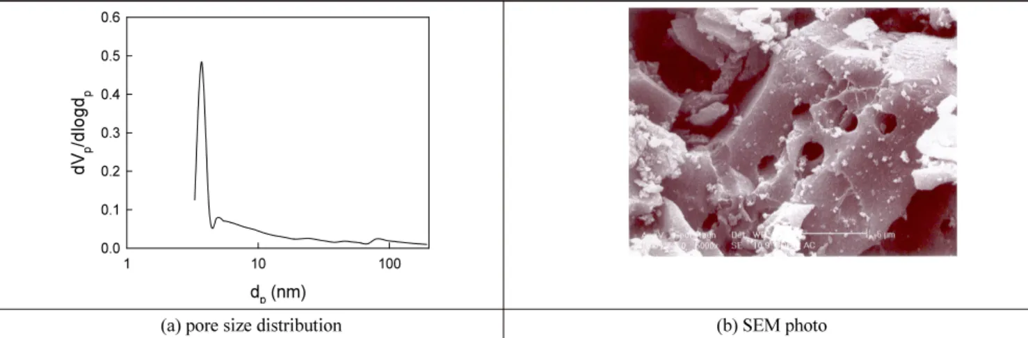 Figure 1. Pore size distribution and SEM image of activated carbon.