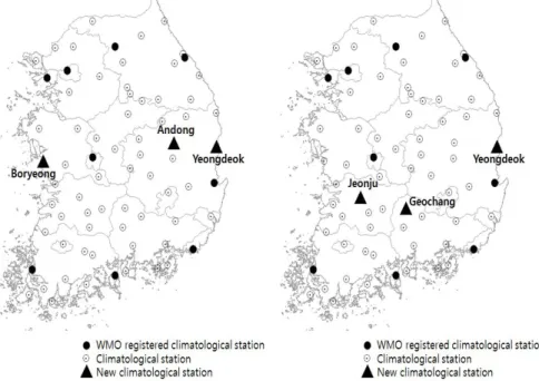 Figure 3.3 Selection for new three climatological stations by fractal dimension estimation
