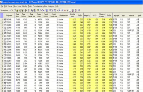 그림 3.1 Comprehensive Meta Analysis 분석화면
