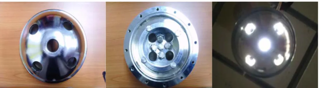 Fig. 3. Completed multi-directional underwater CCTV camera system (rear, front and completed views) machined with the use of CNC machinery.