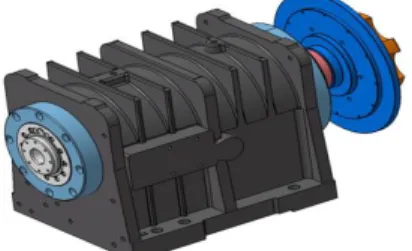 Fig.  2  Structure  of  built-in  motor  wheel  head 원형의 공작물 대상으로 선삭가공을 하기 위하 여 Fig.  3의 공구대가 필요하며 주요 기능으로 밀링