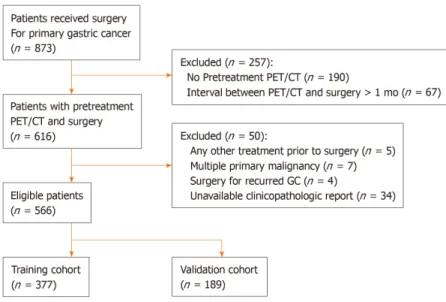Figure 1  Flow diagram of patient selection. PET/CT: Positron emission tomography/computed tomography; GC: