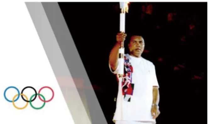 Figure 3. Muhammad Ali lights the Olympic Flame. Muhammad Ali  holds the torch before lighting the Olympic Flame during the opening  ceremony of the 1996 Olympic Games in Atlanta
