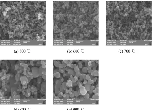 Figure 3. SEM images of samples according to the calcination temperature.