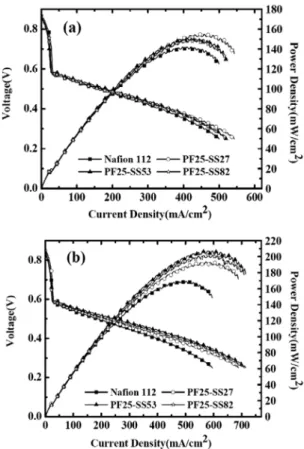 Table 2. Power density values of Nafion 112 and radiation-grafted membranes at 0.4 V