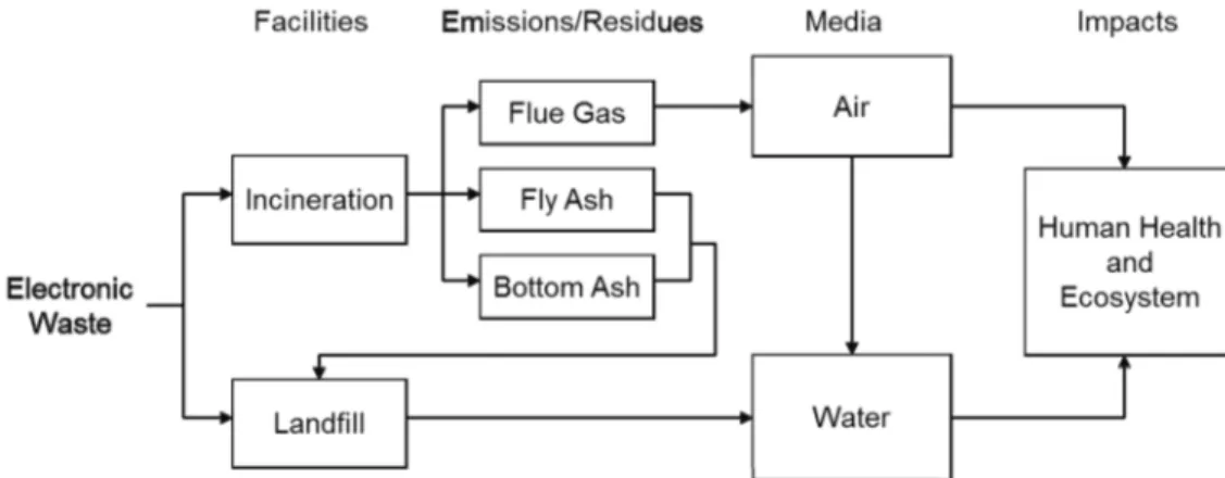 Figure 12. Pathway and impact model for heavy metals in e-waste. Modified from [17].