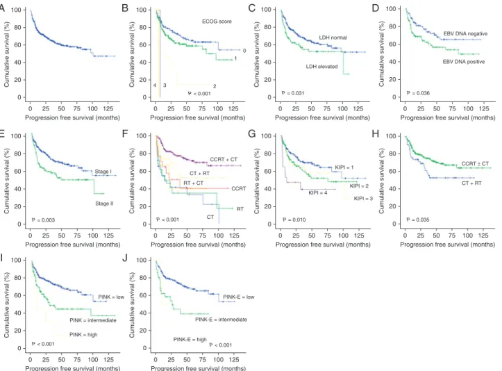 Figure 1. Progression-free survivals of 303 patients with stage I/II NK/T-cell lymphoma