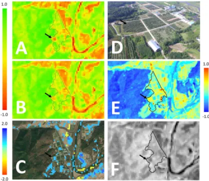 Fig. 2.  Normalized difference vegetation index (NDVI) maps of the KARI (outlined) in May 2019 (A) and May 2020 (B) generated by using  remotely sensed data by MODIS sensors equipped on Landsat satellites