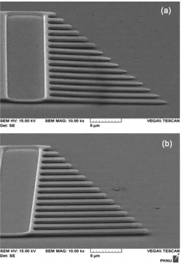 Figure 9. SEM image of the etched wafer; (a) after wet etching, (b)  after scCO 2  etching