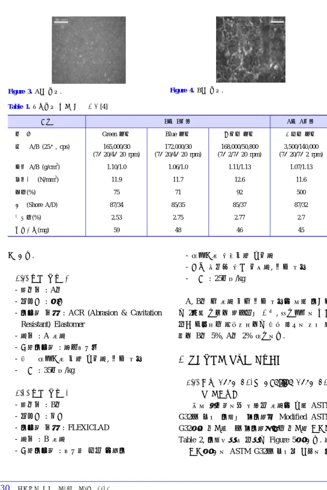Figure 3.  A사 제품. Figure 4.  B사 제품. Table 1.  해외제품 일반 물성 결과[4] 구분 B사 B제품 A사 A제품 외  관 Green  액상 Blue  액상 군청색 액상 검정색 액상 점도 A/B (25℃, cps) 165,000/30 (7∼20/4∼20 rpm) 172,000/30 (7∼20/4∼20 rpm) 168,000/50,800 (7∼2/7∼20 rpm) 3,500/140,000 (7∼20/7∼2 rpm) 비중 A/B 