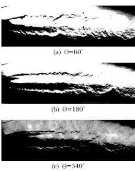 Figure 9. Photographs of flames with different angles of fuel injection.