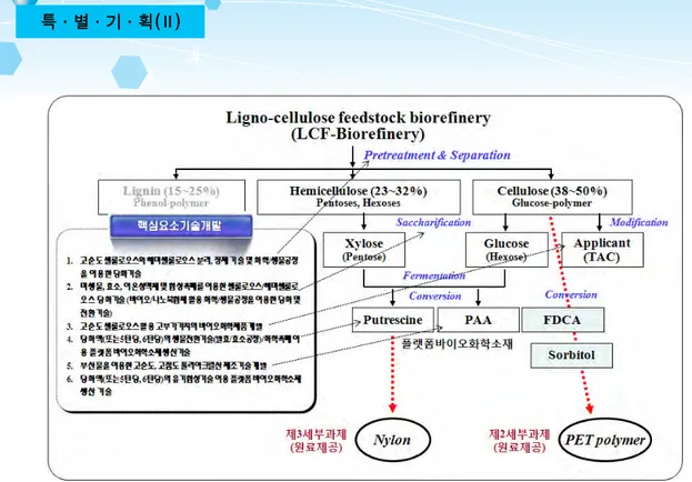 그림 3. Platform chemical process technology from lignocellulosic biomass.