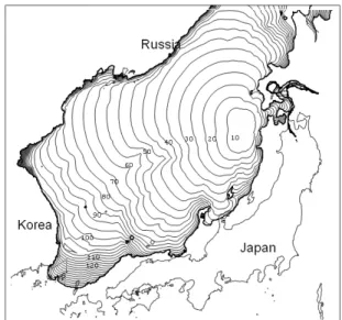 Figure 1 shows distribution of arrival time for  leading part of the Central East Sea tsunami event