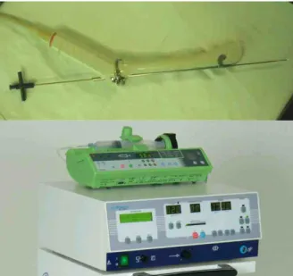 Fig. 1. Disposable radiofrequency needle electr ode with microholes and radiofrequency genera tor