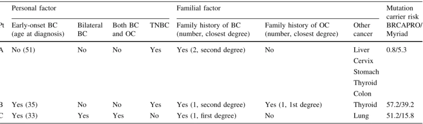Table 2 Characteristics of the probands with BRCA1 large genomic rearrangements